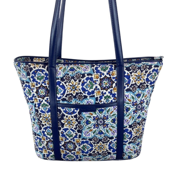 Vera Bradley Blue Floral Pattern Long Straps & Zipper Closure Shoulder Bag Sz L