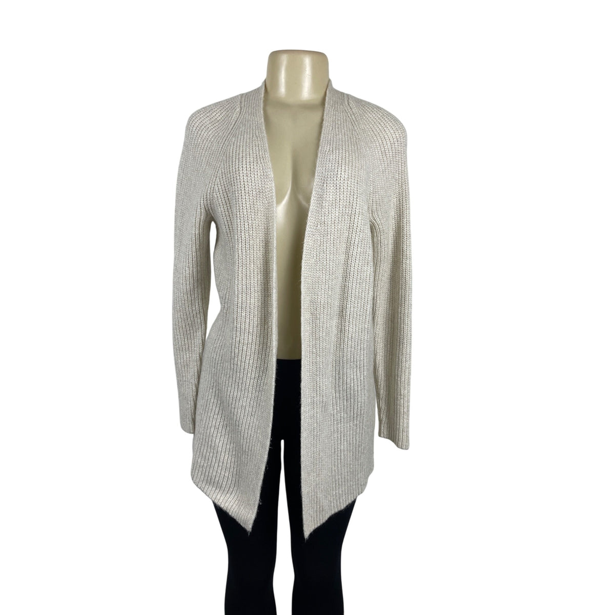 Loft Womens Open Front Cardigan Sweater Ribbed Knit Long Sleeve Beige Sz S