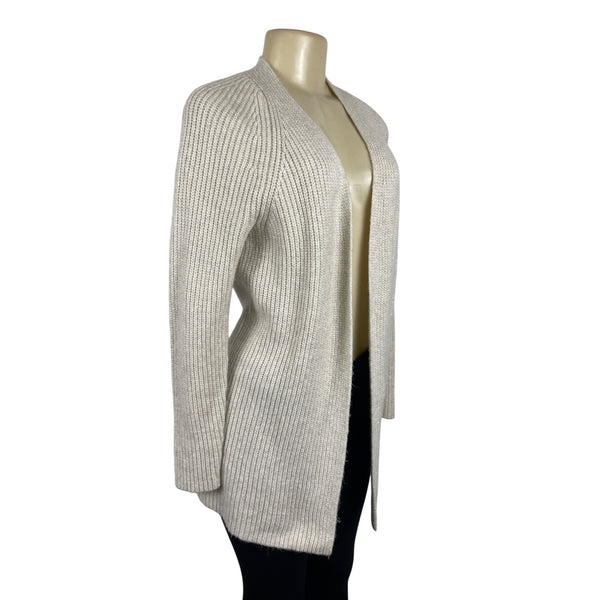 Loft Womens Open Front Cardigan Sweater Ribbed Knit Long Sleeve Beige Sz S