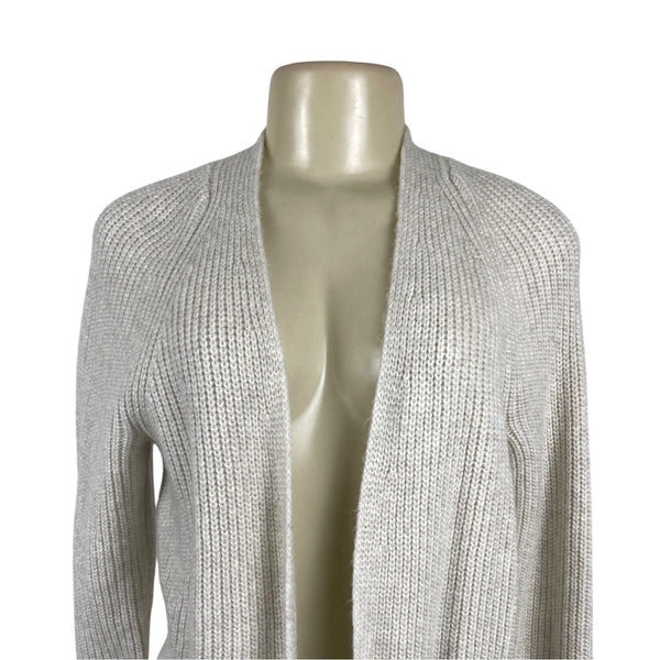 Loft Womens Open Front Cardigan Sweater Ribbed Knit Long Sleeve Beige Sz S