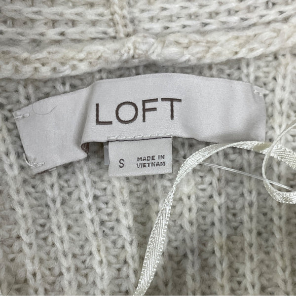 Loft Womens Open Front Cardigan Sweater Ribbed Knit Long Sleeve Beige Sz S