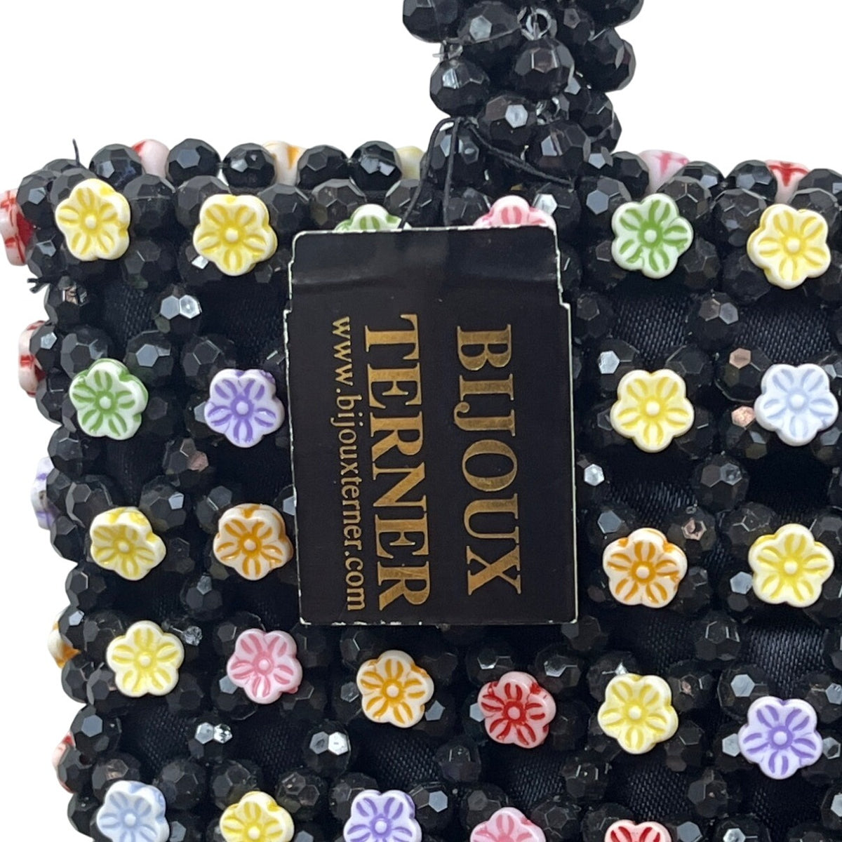 Bijoux Terner Women's Black Acrylic Flower Bead Small Evening Bag Sz S - New