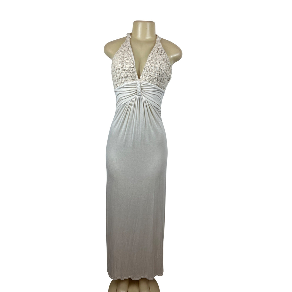 Arden B Womens Halter Neck Crochet Bust Maxi Dress Off White Sz S