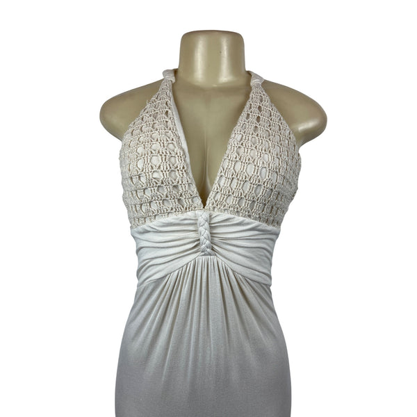 Arden B Womens Halter Neck Crochet Bust Maxi Dress Off White Sz S