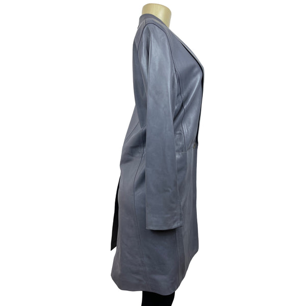 Donna Karan Single-Button Longline Leather Blazer Coat In Slate Gray Sz L