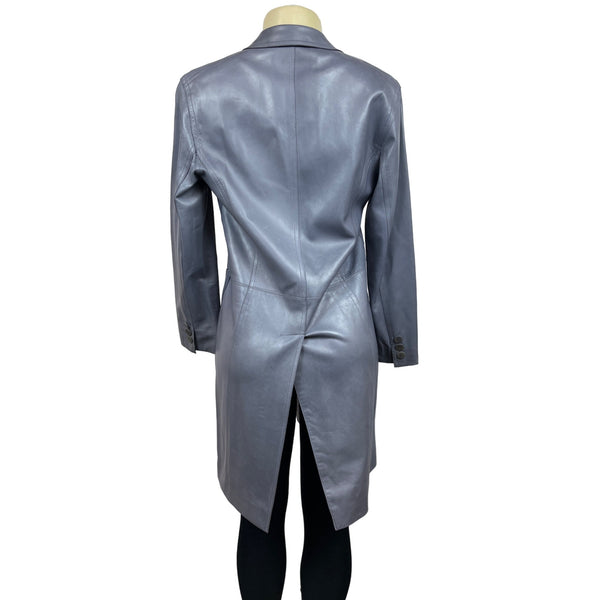 Donna Karan Single-Button Longline Leather Blazer Coat In Slate Gray Sz L