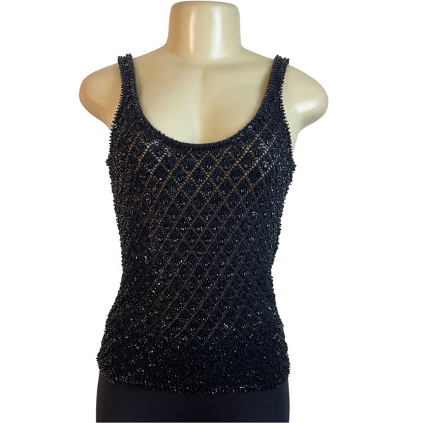 Michael Kors Womens Black Sequin Embellished Tank Top With Scoop Neck Size M