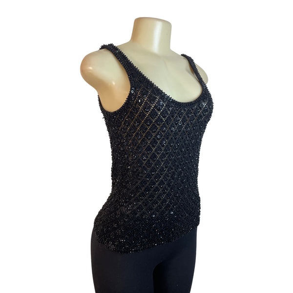 Michael Kors Womens Black Sequin Embellished Tank Top With Scoop Neck Size M