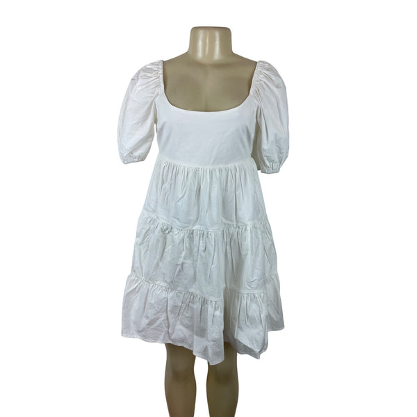 NIA Womens White Puffy Sleeve Tiered Mini Dress Size XS- New