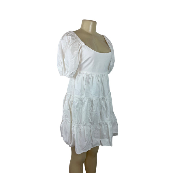 NIA Womens White Puffy Sleeve Tiered Mini Dress Size XS- New