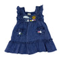 Arte Alania Handmade Baby Denim Dress Embroidered Sun Rain & Bunny Art Size 0