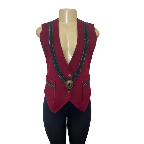 Coloratura Women's Red and Black Aztec Native Design Vest Sz -S