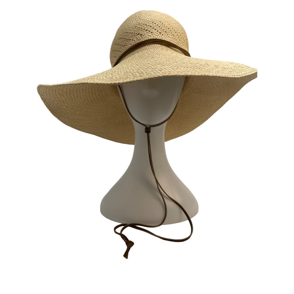 Pantropic Women's Woven Extended Brim Beige Straw Hat With Adj Strap - One Size