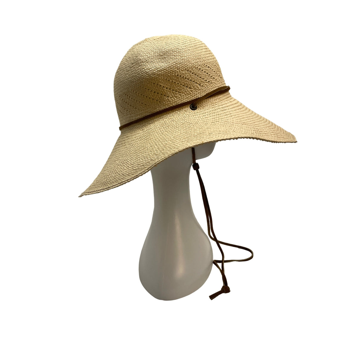 Pantropic Women's Woven Extended Brim Beige Straw Hat With Adj Strap - One Size