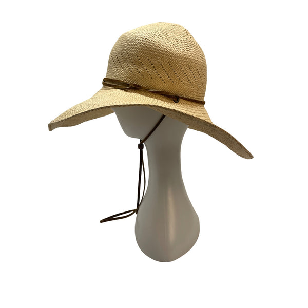 Pantropic Women's Woven Extended Brim Beige Straw Hat With Adj Strap - One Size