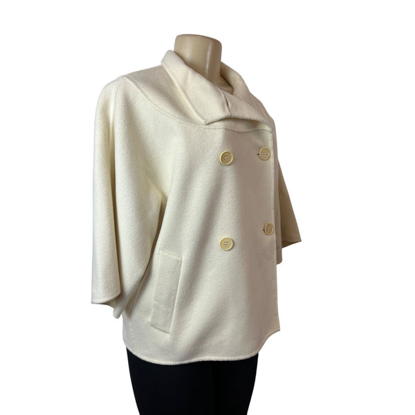 Talbots Ivory Wool Blend Size 12 Double Breasted 3/4 Sleeves Womens Peacoat