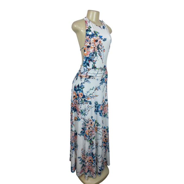 Zara Trafaluc Collection Women's White Multicolor Floral Pattern Maxi Dress Sz M