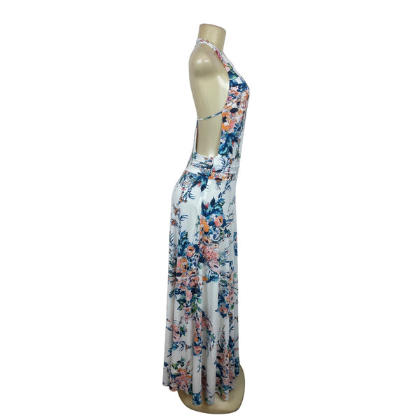 Zara Trafaluc Collection Women's White Multicolor Floral Pattern Maxi Dress Sz M