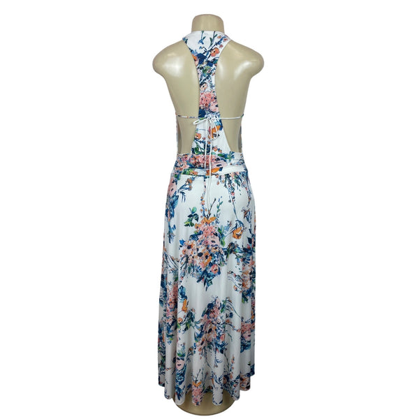 Zara Trafaluc Collection Women's White Multicolor Floral Pattern Maxi Dress Sz M