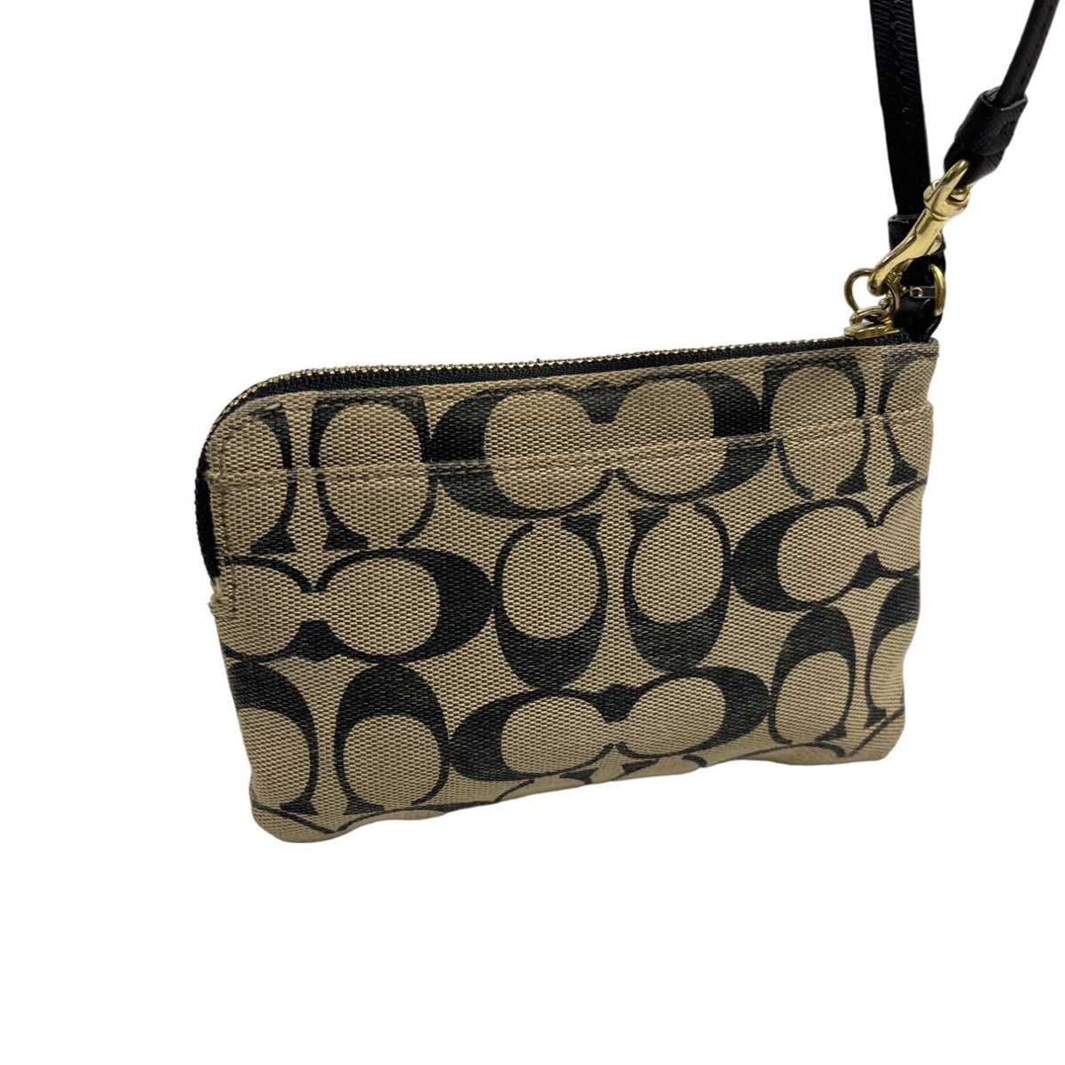 Coach Women's Black And Brown Classic Logo Print Wristlet Coin Purse Sz S