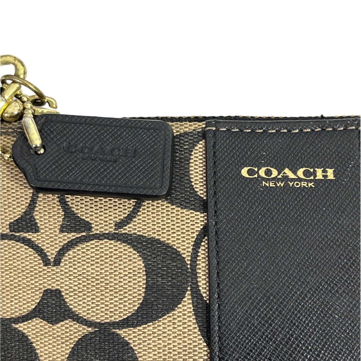 Coach Women's Black And Brown Classic Logo Print Wristlet Coin Purse Sz S