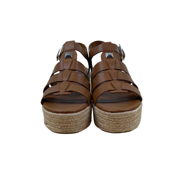 Marc Fisher Women’s Brown Leather Espadrille Joven Wedge Sandals Sz 8.5 - New