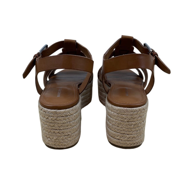 Marc Fisher Women’s Brown Leather Espadrille Joven Wedge Sandals Sz 8.5 - New