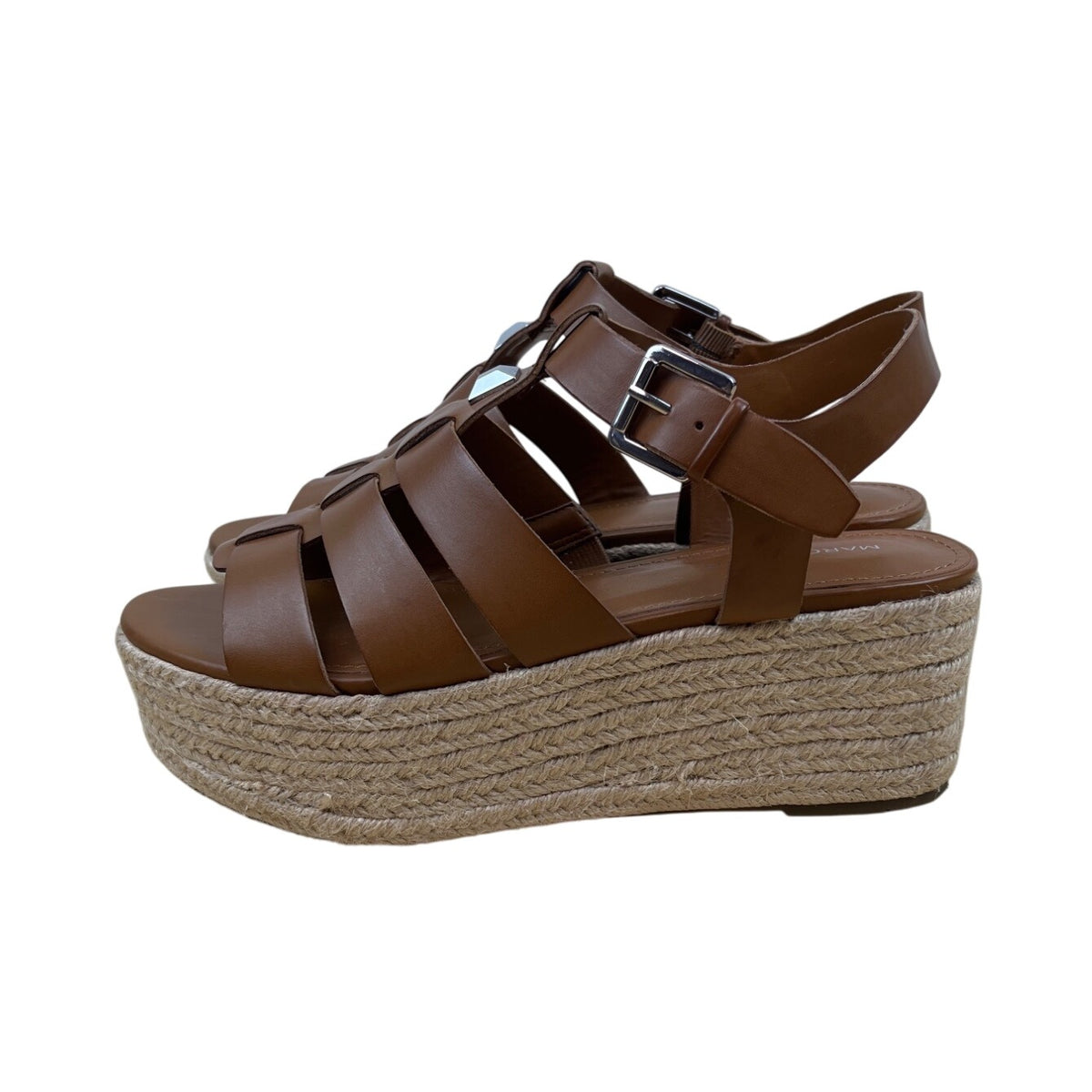 Marc Fisher Women’s Brown Leather Espadrille Joven Wedge Sandals Sz 8.5 - New