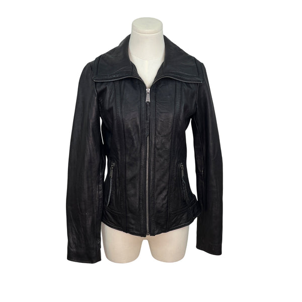 Michael Kors Womens Black Classic Leather Zip-Up Jacket Sz S