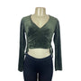 Le Lis Collection Green Velvet Long Sleeve Wrap Crop Top W Side Tie Sz XS/S