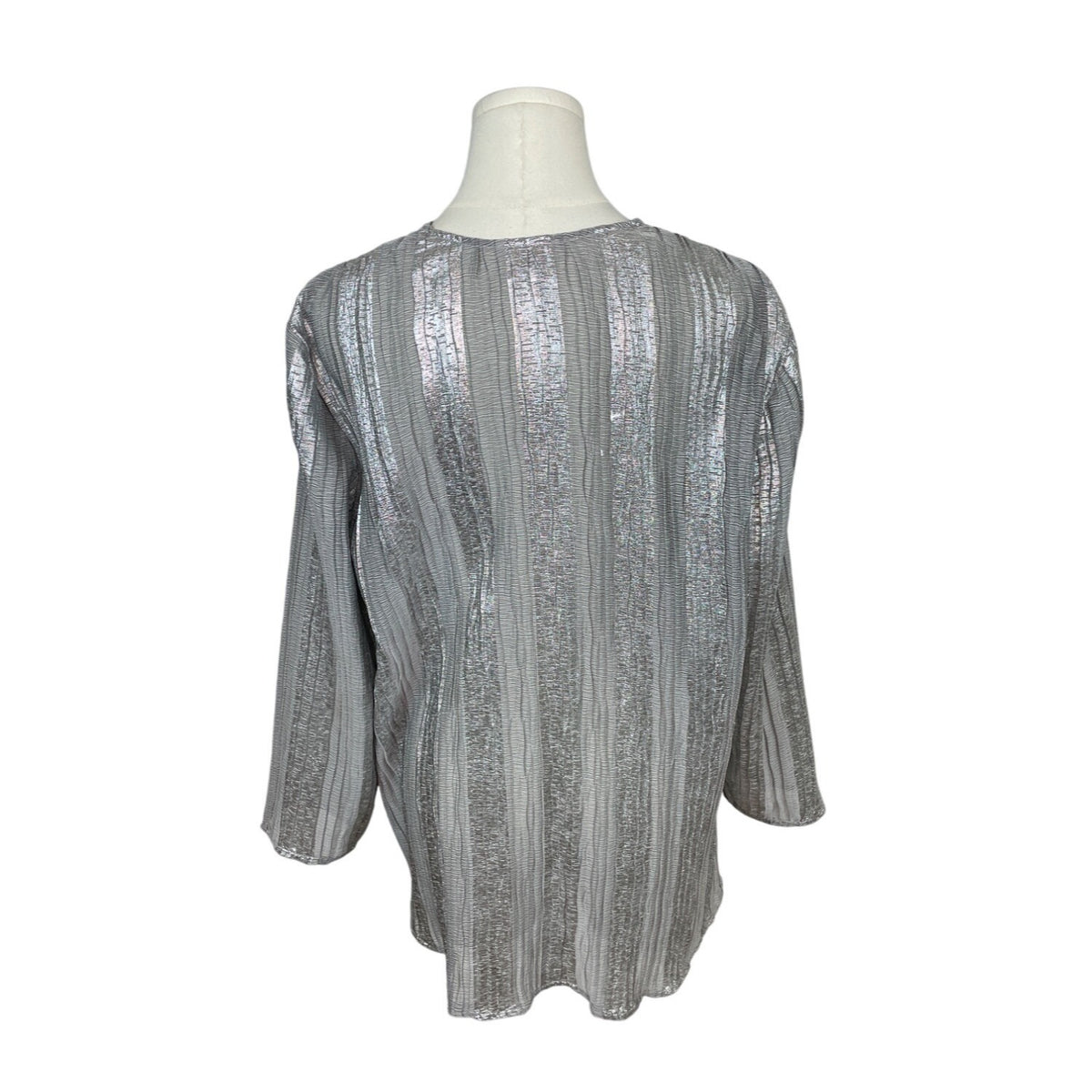 Chicos Metallic Silver Striped Long Sleve Open Blouse Womens Sz 2