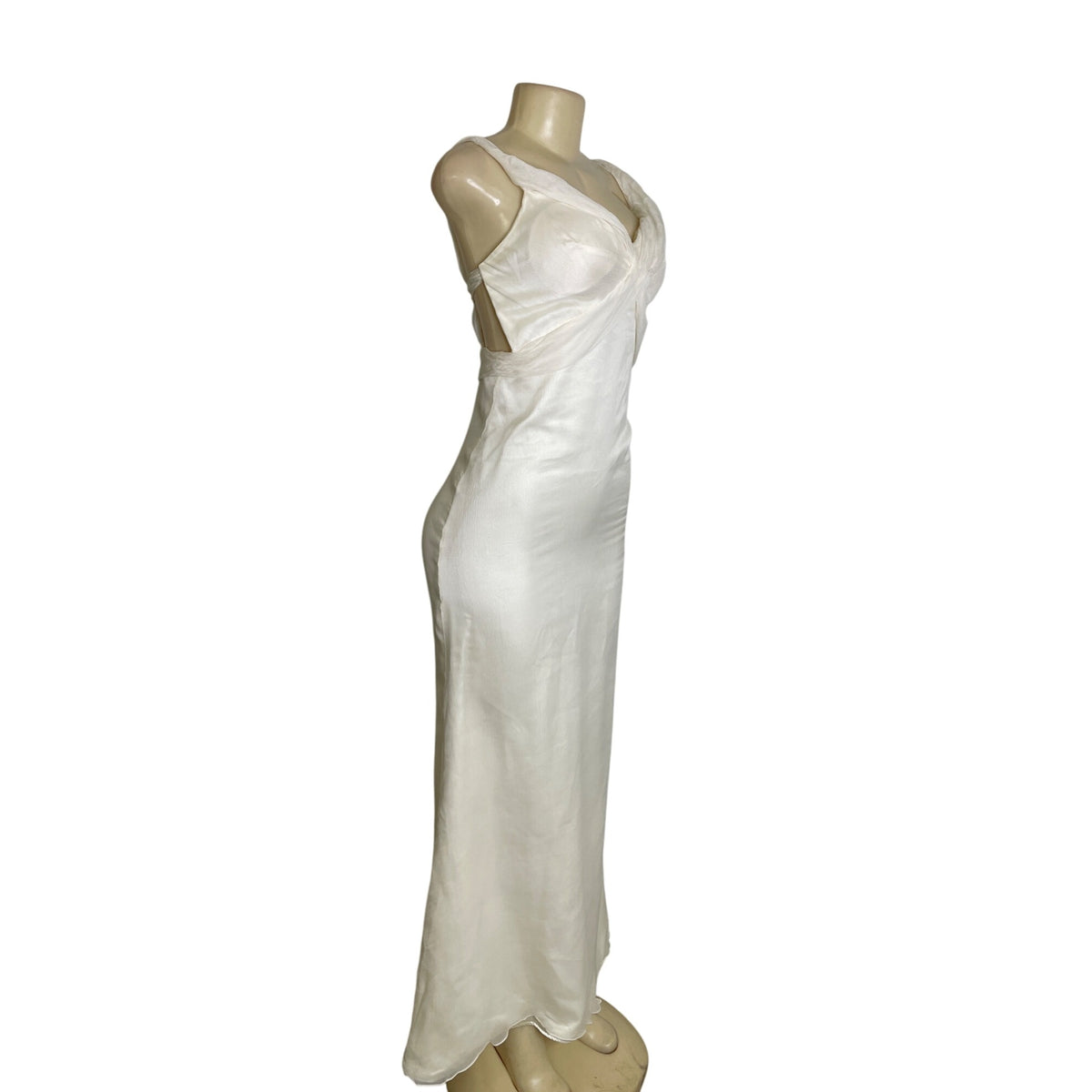 Winnie Couture Elegant White Sleeveless Draped Evening Gown With Train Sz 6