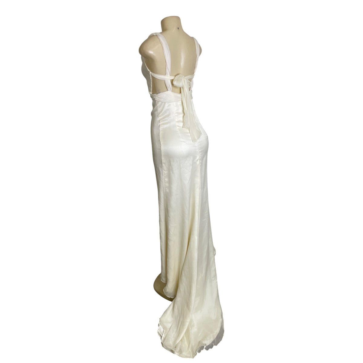 Winnie Couture Elegant White Sleeveless Draped Evening Gown With Train Sz 6