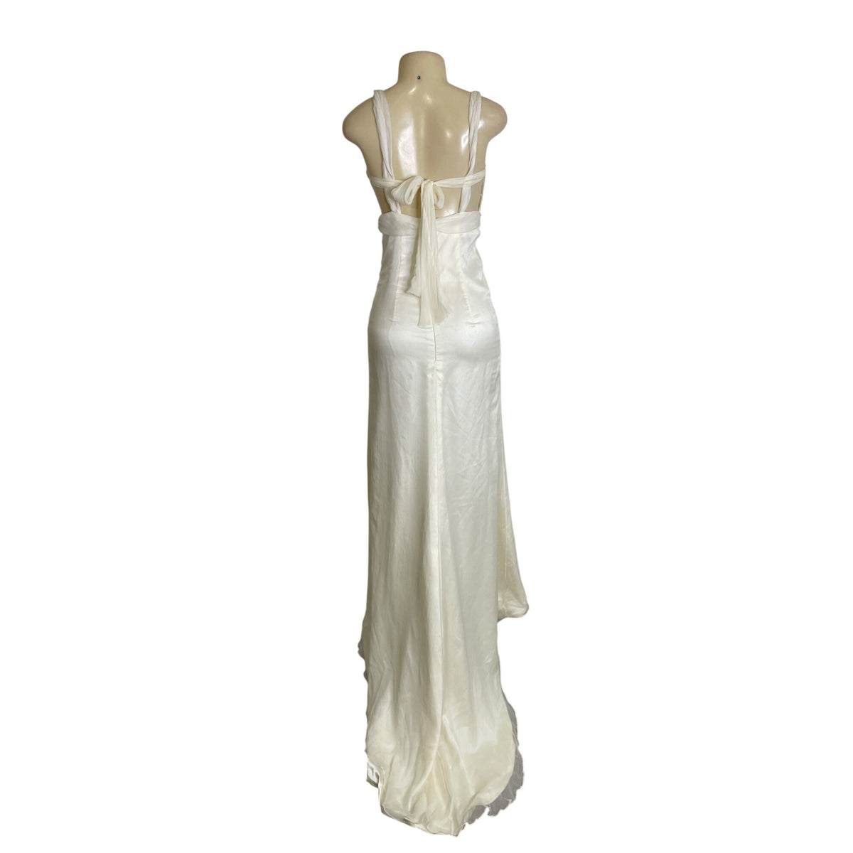 Winnie Couture Elegant White Sleeveless Draped Evening Gown With Train Sz 6