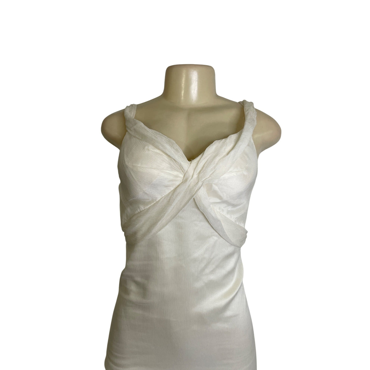 Winnie Couture Elegant White Sleeveless Draped Evening Gown With Train Sz 6