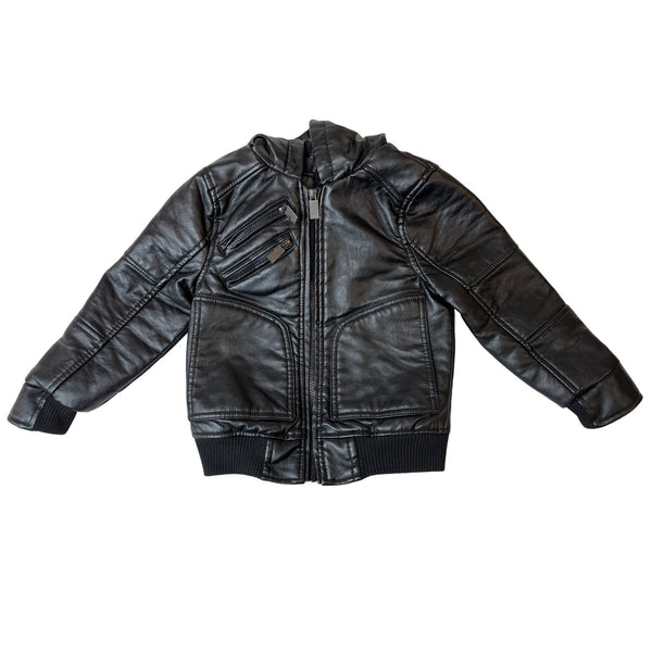 Urban Republic Kids Black Leather  Jacket With Hood Size 4