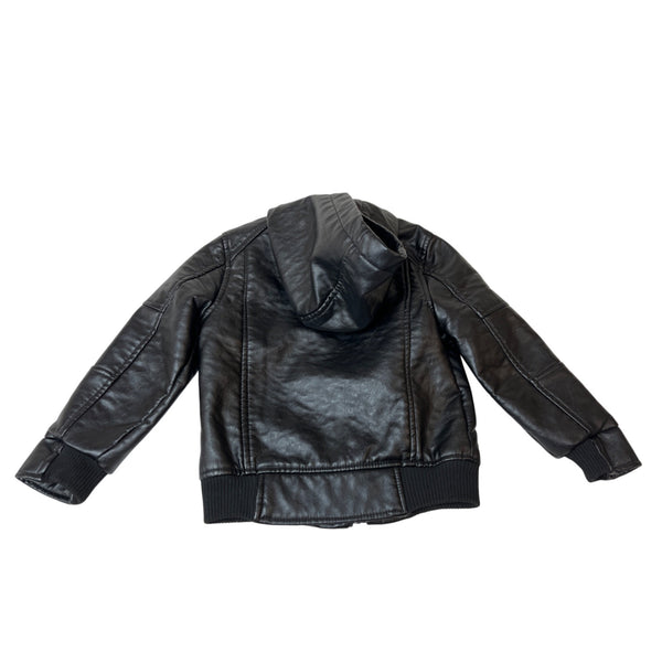 Urban Republic Kids Black Leather  Jacket With Hood Size 4