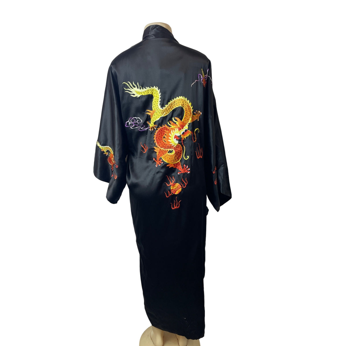 Tianshuia Embroidered Dragon Design Black Kimono Robe W Belt Closure Sz XL - New