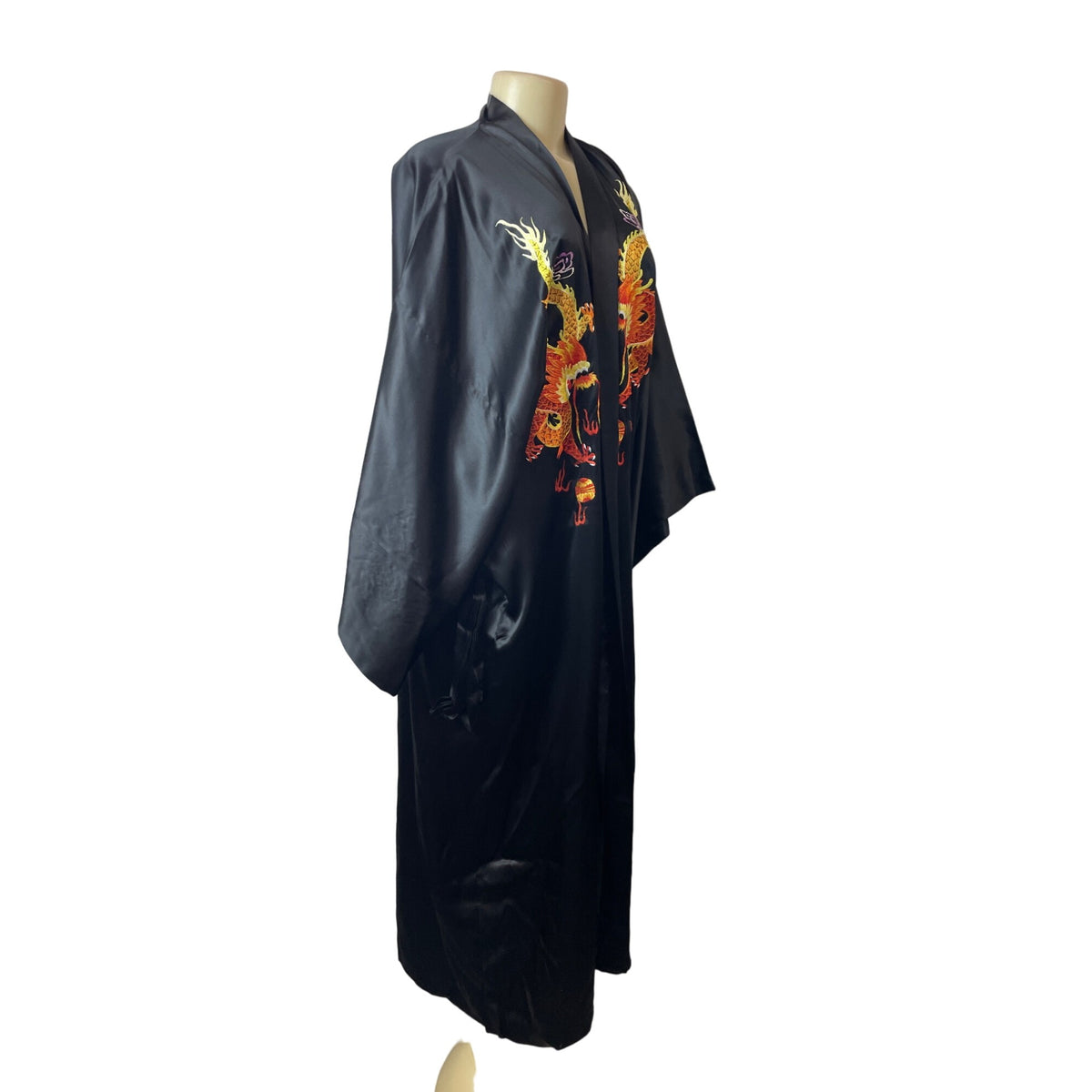 Tianshuia Embroidered Dragon Design Black Kimono Robe W Belt Closure Sz XL - New