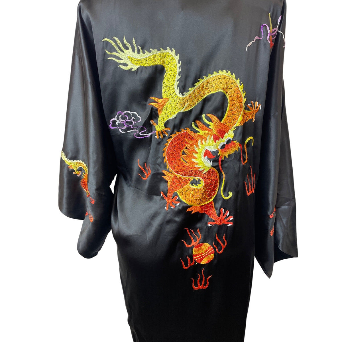 Tianshuia Embroidered Dragon Design Black Kimono Robe W Belt Closure Sz XL - New