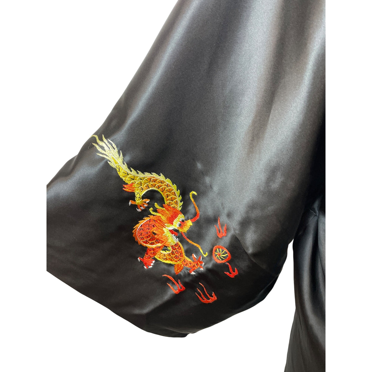 Tianshuia Embroidered Dragon Design Black Kimono Robe W Belt Closure Sz XL - New