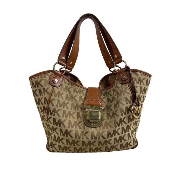 Michael Kors Women's Tan Brown Allison Jacquard Shoulder Bag Sz L