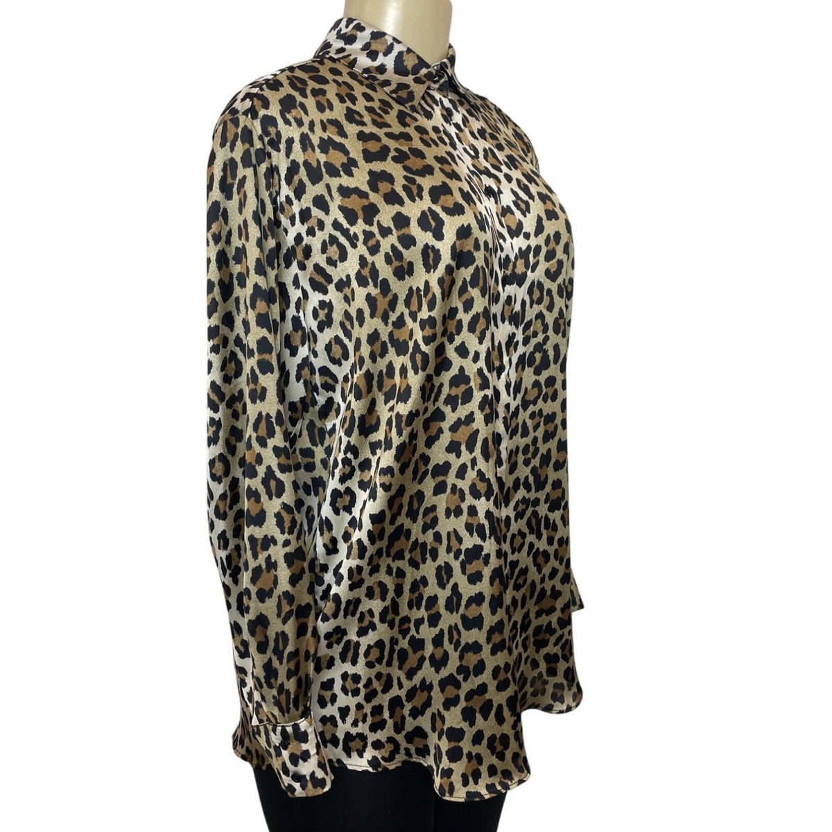 Zara Black Leopard Print Long Sleeve Button Down Fashion Women Blouse Shirt Sz S