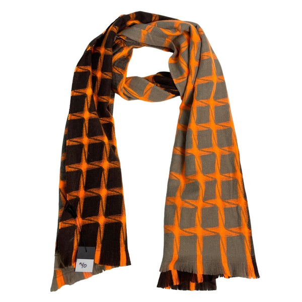 Unisex Black Grey and Orange Square Pattern Scarf One Size - New