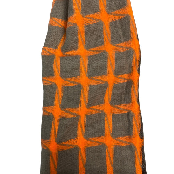 Unisex Black Grey and Orange Square Pattern Scarf One Size - New