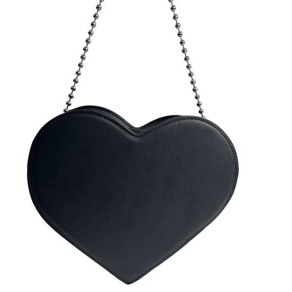 Women's Black Heart Shaped with Metal Studs and Ball Chain Strap Crossbody Bag