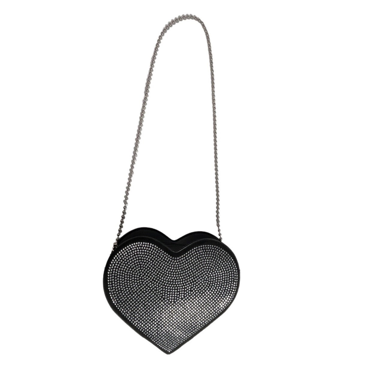 Women's Black Heart Shaped with Metal Studs and Ball Chain Strap Crossbody Bag