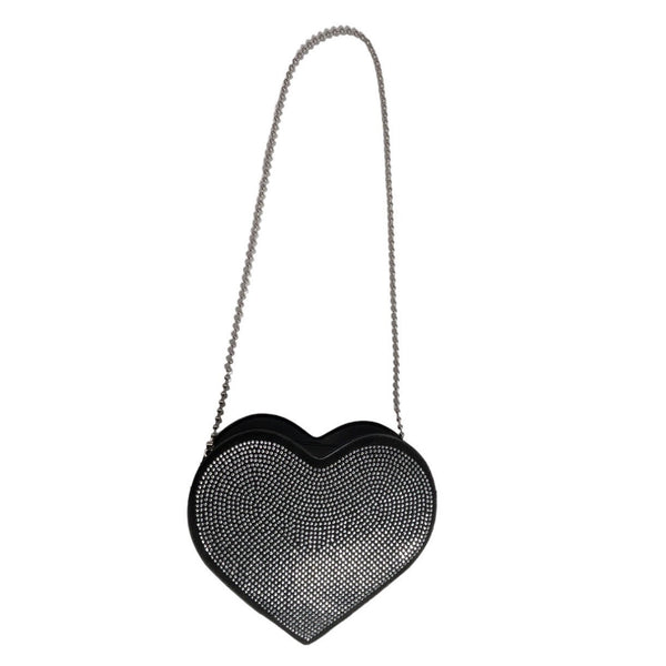 Women's Black Heart Shaped with Metal Studs and Ball Chain Strap Crossbody Bag