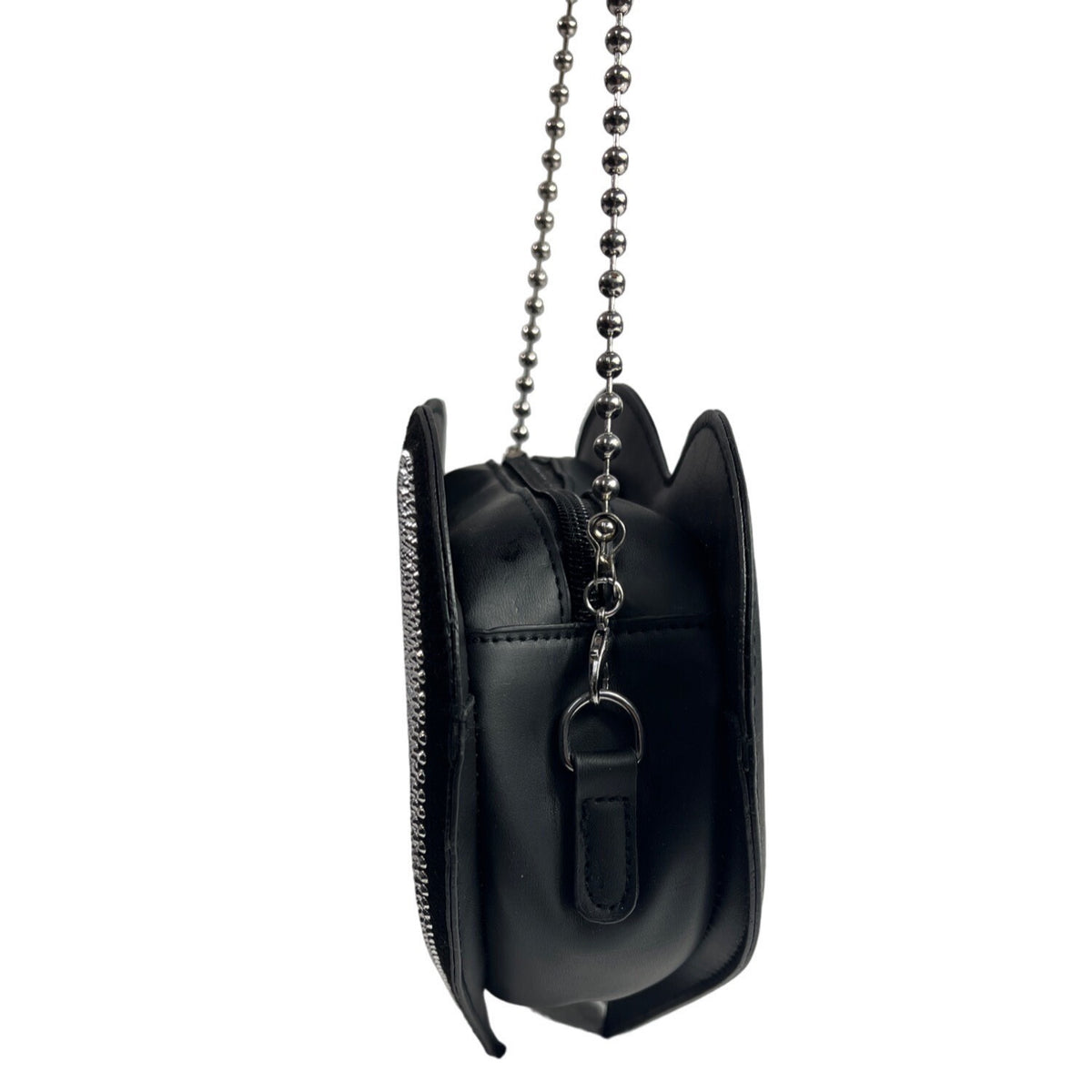 Women's Black Heart Shaped with Metal Studs and Ball Chain Strap Crossbody Bag