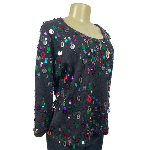 Design Options Womens Colorful Sequin Knit Sweater Size M